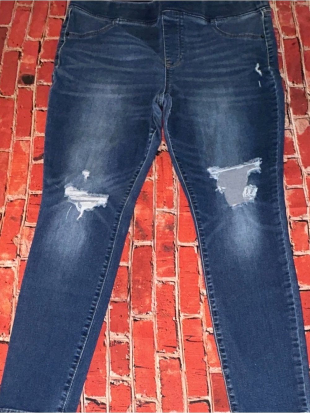 Distressed Denim Skinny Women's Jeans Blue Solid Stretch 5-Pocket Zip Button